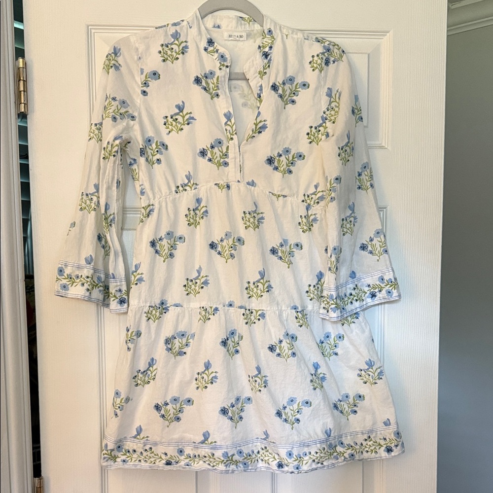 Floral Mini Dress in Blue and White S